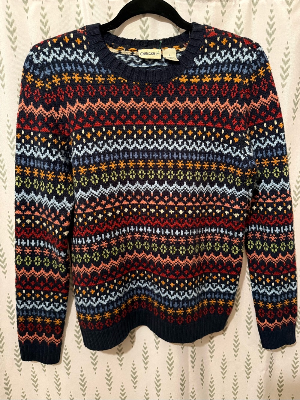 Vintage Looking Cherokee Multicolor Fair Isle Crewneck Sweater - Navy Base